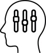 © LOVEU - Minimalist vector illustration of a human head profile containing vertical adjustment sliders to represent concepts of self management and mental emotional control.