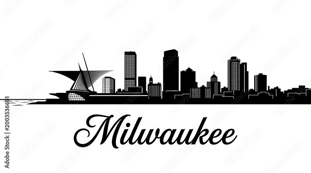 Silhouette skyline of Milwaukee with art museum-inspired structure and ...
