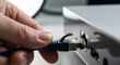 © SashaMagic - Hand plugging Ethernet cable into modern computer port, close-up for network connection and technology concept