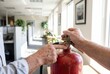 © Stitch - Safety inspector checking pressure gauge dial on red industrial fire extinguisher