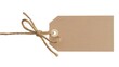 © PAVEL - Blank beige craft paper tag with rustic jute twine bow on a transparent background.