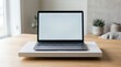 © mohdfaizal - Open laptop computer on a desk with a blank screen