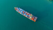 © Yellow Boat - massive container ship fully loaded with colorful cargo containers sailing across turquoise ocean water. Concept of global maritime logistics, international trade, and shipping industry efficiency.