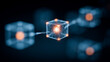 © Benjamin - Digital cube with binary code connected to network blocks illustrating blockchain technology and decentralized data systems.