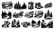 © 21graphic - Black and White Line Art of Camping and Hiking Equipment and Nature Scenes