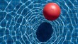 © 행운 행 - 푸른수영장물과 그위에뜬 빨간 물놀이공 A blue swimming pool and a red water ball floating on it