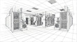 © Dika - Detailed blueprint sketch of a modern data center server room.