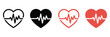 © gevan - Heartbeat icon set, heart shape with pulse line symbols, cardiology and health monitoring concept,  line inside heart icons, medical and fitness theme, minimal modern vector design