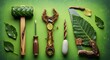 © MDAbdul - handcrafted labor day tools and traditional weaving on vibrant green background
