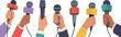 © Majnur - Microphones in hands vector illustration, media interview concept, journalism press conference reporters broadcasting news flat design