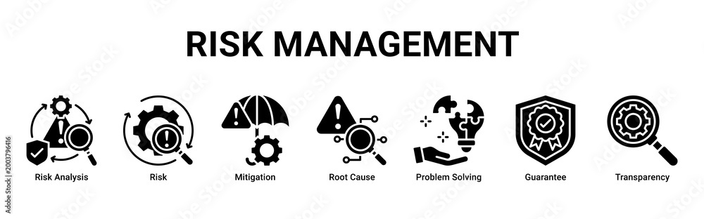 Icon Risk And Solution Risk Management web banner icon vector illustration featuring Risk ...