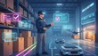 © WS Studio 1985 - Warehouse of Tomorrow: A futuristic warehouse scene, where a worker, immersed in augmented reality, efficiently manages automated robots and drones.  Showcasing innovative technology and logistics.
