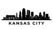 © Aleksei - Black and white skyline silhouette of Kansas City with Union Station and modern skyline. No people. Minimal composition. Bottom: 'Kansas City' lettering.