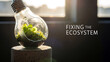 © Z_Akter - A person fixes a lightbulb with a mini indoor garden on a concrete block near a window.