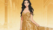© hakule - Elegant Woman in Golden Gown in Vintage Hall Interior