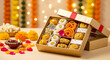 © gv image - Indian Gujarati traditional mix sweet Burfi, Halwa, Jalebi, Kaju Katli, Penda, Kalakand, in gift box for Diwali festival celebration and gift