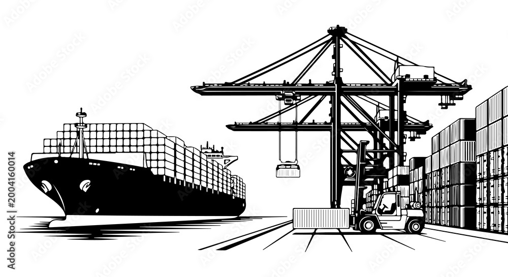 Container Ship and Cranes at a Port Loading and Unloading Cargo ...