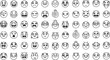 © The Shot Hub - Collection of 90 unique hand-drawn outline cartoon emoji icons, showcasing diverse emotions and characters