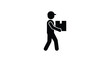 © arinda_BJ - Black silhouette icon of a delivery worker carrying a cardboard box package.
