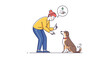 © Faizin - Woman training dog with hand gesture, obedience, positive reinforcement, simple flat illustration