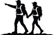© Asif - Two hikers walking together in nature with one pointing forward isolated on transparent background, Vector