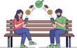 © unikhan - People sitting on a bench using phones with money floating between them