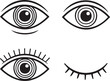 © Monivara Creations - Dynamic animation illustrating various human eyes opening, closing, and blinking, representing states of vision, consciousness, and perception through simple motion graphics video.