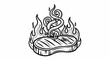 © Hasrat - A stylized black and white illustration of a steak cooking on a grill with flames