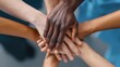 © 69 - Diverse Hands Coming Together in Unity, Symbolizing Collaboration, Support, and Community from a Top Down View Overlapping in Harmony