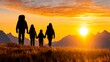 © Mongkol - Family hiking adventure at sunrise in mountain range scenic landscape outdoor exploration nature's beauty