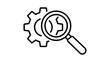 © Rashidul - SEO Audit and Technical Analysis Concept Minimalist Black Line Vector Icon Illustration Featuring a Magnifying Glass Over a Gear with Editable Stroke and Adjustable Line Weight on White Background.