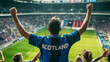 © retrostudio - Scotland man football soccer fans in a stadium supporting the national team, celebrating victory