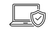 © Ruma - Endpoint Security and Cyber Protection Minimalist Black Line Vector Icon Illustration Featuring a Laptop with a Shield and Checkmark Symbol, Editable Stroke for Customizable Line Weight Design.
