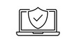 © Ruma - Endpoint Security and Cybersecurity Laptop Icon, Minimalist Black Line Vector Illustration with Shield and Checkmark for Data Protection and Antivirus, Editable Stroke Vector Icon for Web Design