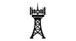 © DarkLine - Minimal black silhouette icon, simple flat vector, bold black shape, no, no shading silhouette of a telecommunication tower with antennas on a, flat icon style