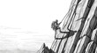 © Fathul - Climber scaling steep mountain peak with rope and backpack