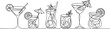 © Hasho  - continuous one line drawing of exotic cocktail drinks. Cocktail drink continuous one line drawing. Single line art. Editable stroke