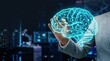 © abc123man - Futuristic workspace with innovative ai technology and digital brain concept