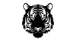 © Mezzy - A powerful and majestic tiger's face is depicted in a striking black and white silhouette, showcasing its fierce gaze and distinctive stripes.