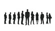 © Mr - Businesspeople stand in a line against a white background to represent a diverse corporate team working together to achieve common goals in a professional environment that values unity.