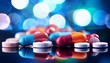 © Krystal - medical pills on reflective surface with bokeh background