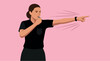 © Unique Texture - Female referee blowing whistle and pointing with authority, pink background, sports officiating concept