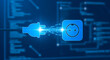 © Hridoy - Digital power connection concept with electric plug and socket on abstract blue background with data code
