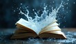 © miss irine - Open book with water splash effect on pages. Liquid bursts from literature, symbolizing wet knowledge and fluid ideas. Abstract creative concept for wet book.