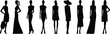 © Alifa - Silhouettes of women in different dresses and hats on white background fashion clothing