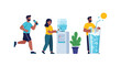 © GedhangKlutuk - Diverse group of people engaging in healthy hydration and active lifestyle habits. EPS Editable. Vector Illustrations.