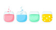 © Zoya - Four vibrant cartoon glasses, each with colorful liquid featuring playful patterns of hearts, bubbles, waves, and polka dots, a fun and refreshing illustration