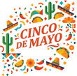 © Bacon - Cinco de Mayo holiday celebration graphic with tacos cacti and sombreros