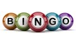 © Mudassir - Colorful bingo balls arranged in a row spelling out the word bingo against a plain white studio background surface area