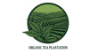 © Imeldaputriayu - Organic Tea Plantation Logo with Lush Green Tea Leaves and Rolling Hills.